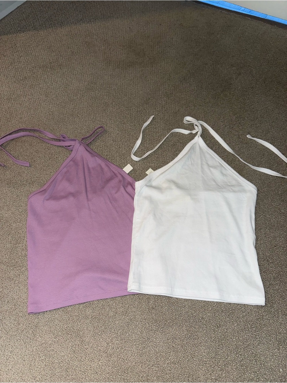 NWT Lilac and White Halter Tie-Back Tops